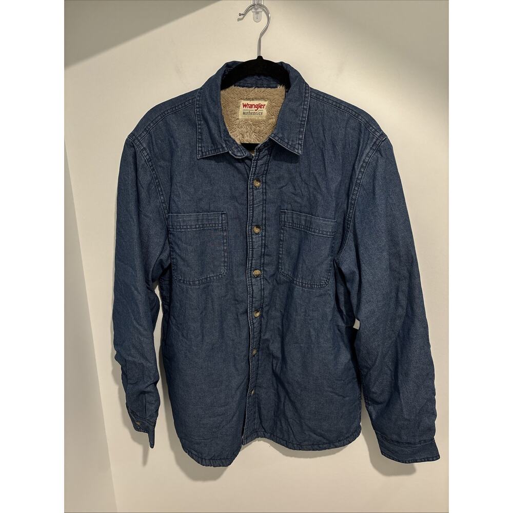 WRANGLER Mens Medium Sherpa-Lined Long Sleeve Denim Shacket Casual Workwear NEW